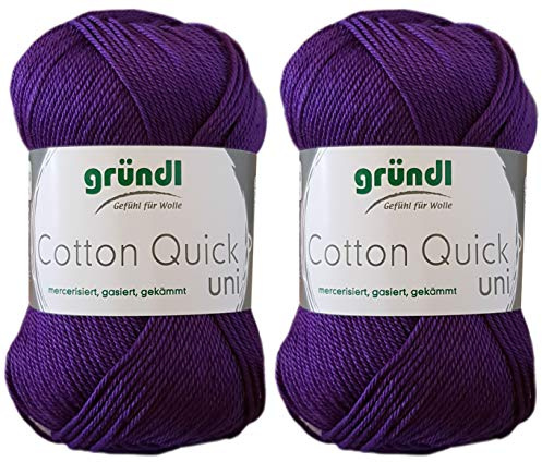 2x50 Gramm Gründl Cotton Quick 100% Baumwolle, Häkelgarn mercerisiert, gasiert, gekämmt inkl. Anleitung für ein Meerschwein (109 Lila)