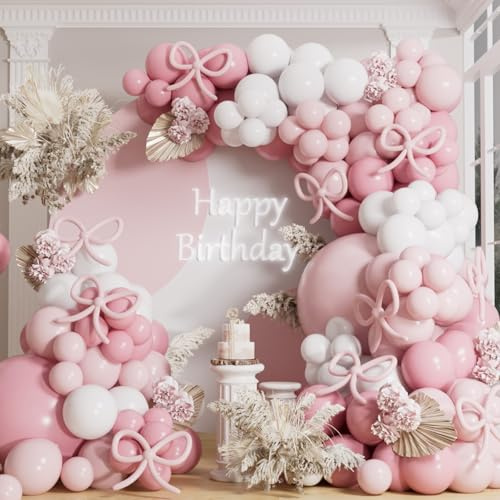 AULE Kit Arco Globos Rosa: 155 Piezas Lazo Rosa Pastel Blancos Guirnalda | Globo Helio de Látex Cumpleaños Decoración para Fiesta Bodas San Valentín Compromiso Aniversario