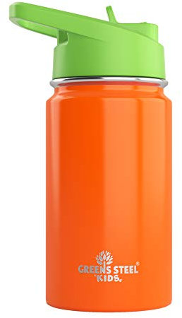 Kinder Thermosflasche 350ml - Orange I Auslaufsicher mit Strohhalm & Griff I 12 kalt I Isoliert, doppelwandiger Edelstahl I Einfache Flasche für Kleinkinder I Kinder Trinkflasche I Umweltfreundlich