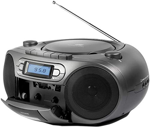 AIWA BBTC-550MG (UK) All in one Stereo Portable Radio/CD/Cassette Recorder & Player/USB/Bluetooth/AC-DC/Titan Silver