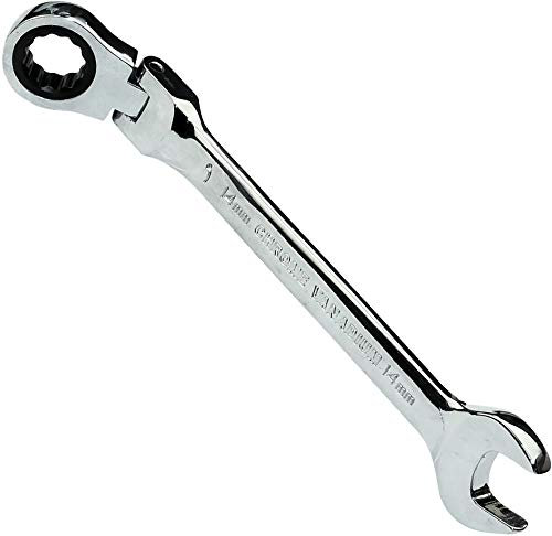 AERZETIX - Llave Plana combinada extremo abierto/Clásico 14mm - a Llave de trinquete Cabeza Articulada/Flexible 14mm Anillo/Ojo 12 lados - No reversible/Métrico - en CR-V - Mango Recto Pulido - C45598