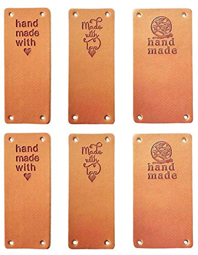Juland 60 Stück Handmade Kunst Leder Labels Etiketten Tags PU Kleidung Tasche Näharbeit DIY Kleideretiketten Rechteck Nähen Webetiketten Lederlabel Schilder Aufnäher Handarbeit - 2.5x5cm- 3 Stils