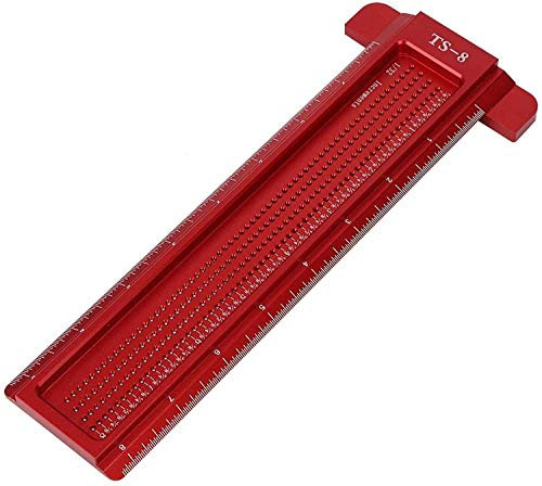 Namvo Holzbearbeitungslineal, TS-8 Holzbearbeitungslochlineal Aluminium, T-förmiges Messwerkzeug, Aluminiumlegierung, Holzbearbeitungsmarkierungsschablone, Holzbearbeitungsmesswerkzeug (rot)