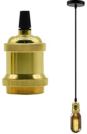 E27 Vintage Portalampada Edison Retro Lampada a Sospensione Adattatore in Ceramica Solida Pendente Assemblato Accessori Fai da te Con 1.5M Cable(Oro)