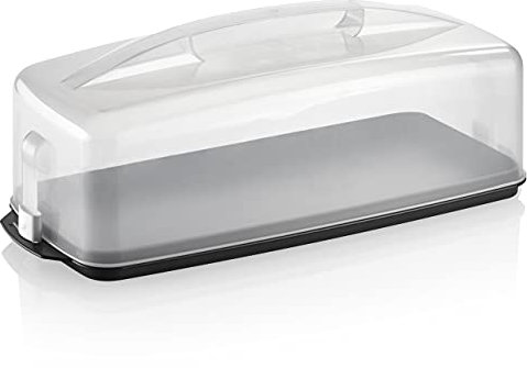 Grizzly Kuchen-Transportbox rechteckig mit Klick-Verschluss, Kuchenbehälter rechteckig, Kuchencontainer mit Deckel und Tragegriff