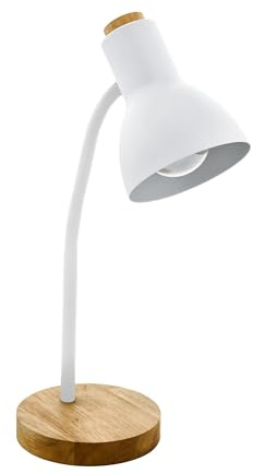 EGLO Tischlampe Veradal, 1 flammige Schreibtischlampe, skandinavisch | Tischleuchte aus Metall, Kunstsoff in Weiß, Holz in Braun, Bürolampe, Lampe mit Schalter, E27 Fassung