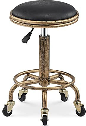 XZSBDXHH Vintage Industrial Style Drehhocker 360° Drehbar Rollhocker mit 5 Rollen Arbeitshocker PU-Leder Bürohocker Kosmetikhocker Praxishocker Höhenverstellbar 19,7-25,2in (Black)