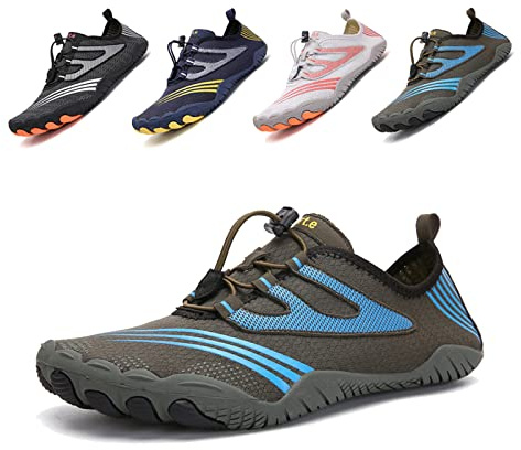 funmoon Barefoot Water Shoes Mens Womens Quick Dry Aqua Shoes Unisex Swimming Shoes for Men, Beach, Diving, Surfing, Boating, Snorkeling Shoes Blue Black