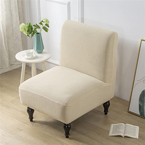 Highdi Sesselbezug Ohne Armlehne, Akzent Stuhlhussen Ohne Armlehnen, Jacquard Wildleder Abnehmbarer Waschbare Sessel-Überwürfe, Stretch Sesselschoner für Hotel Cafe Wohnzimmer (Beige)