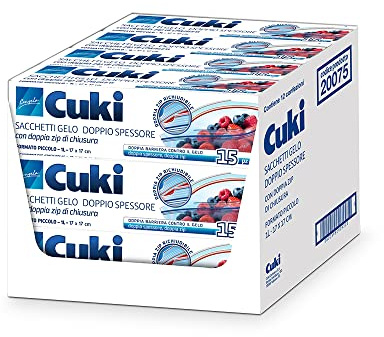 Cuki Sacchetti Gelo Doppio Spessore, 17x17cm, 12 Confezioni, 180 Sacchetti