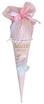 Glückspilz Schultüte mit Namen personalisiert, Schwan, Zuckertüte aus Stoff genäht, mit Kissen + Rohling