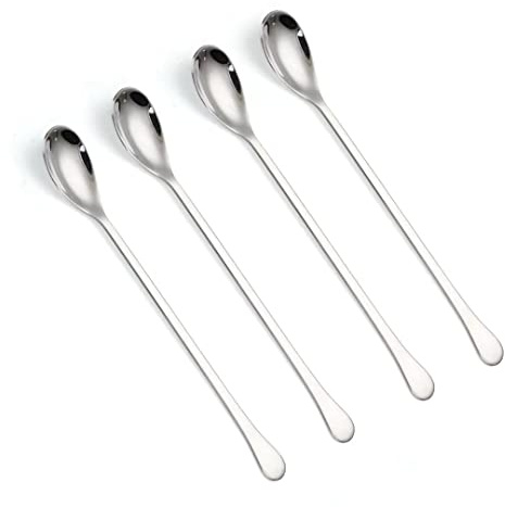 Long Handle Spoons,8-inch Ice Tea Spoon, Coffee Stirrers,Ice Cream Spoon, AXIAOLU Premium 18/10 Stainless Steel Cocktail Stirring Spoons, Set of 4 Silver…