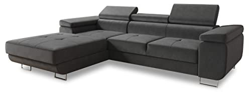 Ecksofa Divo mit Schlaffunktion, Bettkasten und Kopfteilverstellung, Polsterecke, Wohnlandschaft, Sofagarnitur, Couch, Sofa, Federkern (Grau (Kronos 22), Ecksofa Links)