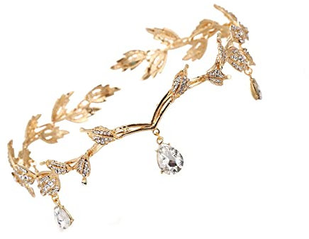 Göttin-Tiara, Elfen-Prinzessin-Tiara, Kristall-Strass-Hochzeits-Kopfband Kristallperlen-Stirn-Kopfschmuck für Braut-Brautjungfern-Mädchen (16.5LX4H CM) (2-Gold)