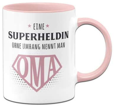 Tassenbrennerei Tasse mit Spruch Eine Superheldin ohne Umhang nennt man Oma - Kaffeetasse lustig als Geschenk für die Großmutter (Rosa)