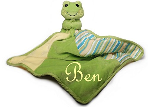 Wuff-Dogsworld Baby Kuscheltuch VIELE Modelle mit Namen Bestickt Geschenk Taufe Geburt Schmusetuch Schnuffeltuch Trösterchen Junge Mädchen (Frosch groß)