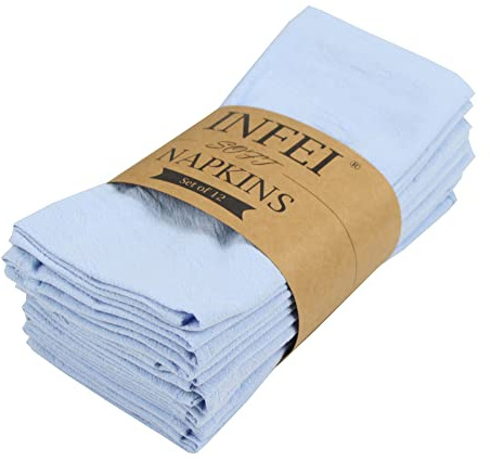 INFEI Tovaglioli di stoffa in tinta unita, set di 12 (15,7 x 11,8 pollici), tovagliolo da tavolo da cucina in cotone riutilizzabile, per feste, hotel e uso domestico (Celeste)