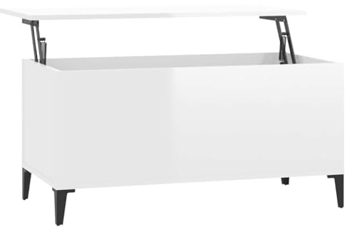 vidaXL Couchtisch Höhenverstellbar Wohnzimmertisch Beistelltisch Sofatisch Teetisch Kaffeetisch Tisch Hochglanz-Weiß 90x44,5x45cm Holzwerkstoff