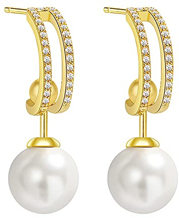JewelryWe Schmuck Perlenohrringe Damen Ohrringe Perlen Ohrhänger Klassische Elegant abnehmbare Ohrstecker mit Perle Zirkonia Hängend Stecker Gold Silber