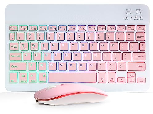 Combo de teclado y mouse Bluetooth para iPad, teclado y mouse inalámbricos recargables con retroiluminación de 7 colores, compatible con iPad de 9ª/8ª generación, iPad Pro/Air/Mini, iPhone 14/13/12