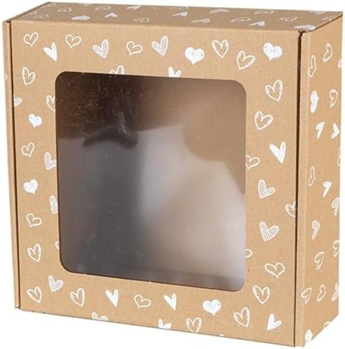 PIMKO 25 Packungen 20 x 20 x 5 braunes Kraft karton mit Herzchenaufdruck mit Durchsichtigem PVC Fenster Gebäck Dekorative Box Geschenkbox Für Süßigkeiten, Kekse Und Anderes Kunsthandwerk