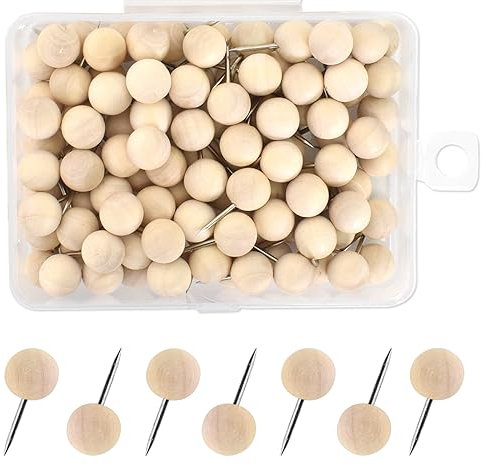 100 Stück Rundkopf Stecknadeln, Pinnadeln Holz, Pinnnadeln Pushpins, Kartennadel, Landkarte Pinnadeln, für Weltkarte, Cork Board, Stoffmarkierung, Metallischer Runder Kopf mit Edelstahlspitze