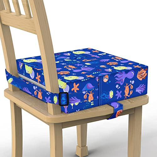 Alzador Silla para Niños Comer - Soporte Más Fuerte Base Antideslizante Elevador de Asiento Elevador de Asiento para Comedor Cojín de Viaje Portátil (Azul)