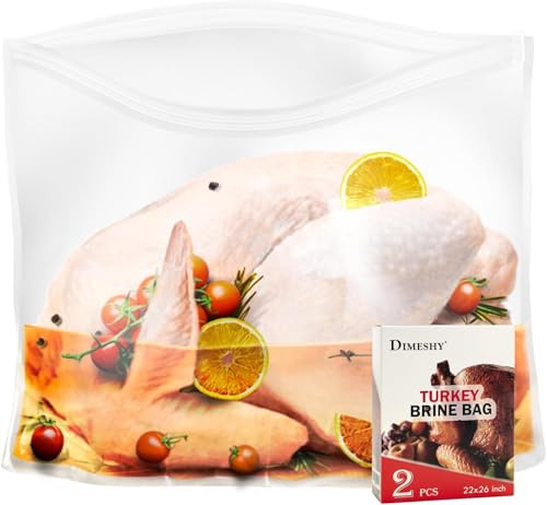 Turkey Brining Bag, 26×22 2 Packs Extra Large Brine Bag with 2 Strings Thickened Brining Bags Holds Up to 35 Pounds, Double Zippers Seal Brine Bags for Turkey, Chicken, Beef, Pork, Ham