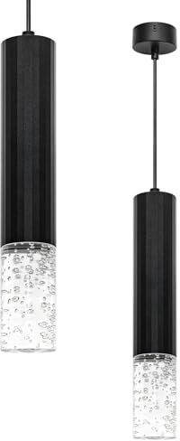 GeyouLux 2 Stück Pendelleuchte Kristallblasensäule Hängelampe mit GU10 Fassung Aluminium 30CM Küchenlampe Schwarz Esstischlampe Hängend Max.60W Esszimmerlampe für Wohnzimmer,Küche(Keine Lichtquelle)