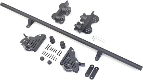 Schiebe-Bibliotheksleiter, schwarzes Schienenset (Keine Leiter), einziehbare Rollleiter-Hardware, robuste Gleitschienen, 3,3 Fuß bis 20 Fuß rundes Rohr, Mobile Leiterschiene + Bode