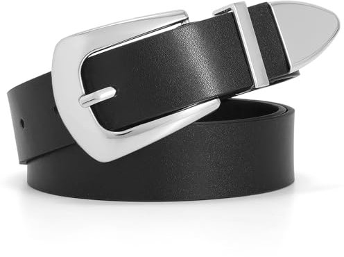 WHIPPY Damen Ledergürtel für Jeans Hosen Kleider modischer Damen Western Leder Gürtel mit goldene Schnalle,schwarz 120cm