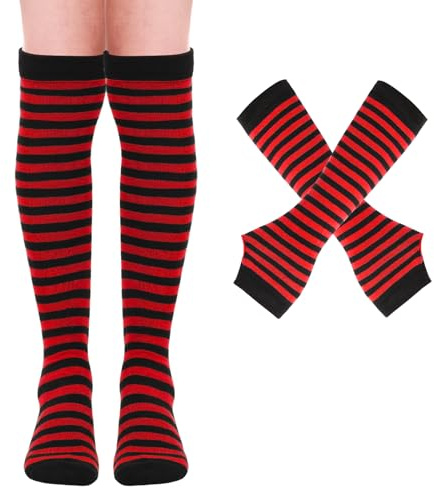 Mayoii Oberschenkelhohe Socken, fingerlose Handschuhe, Set, lange Socken für Damen und Mädchen, Arm- und Beinwärmer