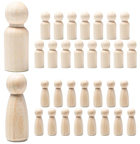 Sixfolo Figure in Legno da Dipingere 30 Pezzi Bambola in Legno da 65 mm Peg Dolls Legno Non Finite Bambole Piolo di Legno Vuoti Persone in Legno Corpi per Fai da Te Decora,Femmina e Maschio