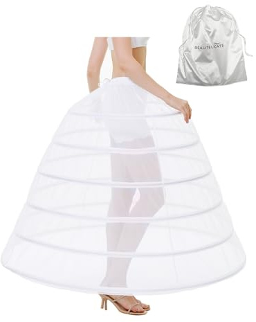 BEAUTELICATE Sottogonna Donna Sposa 6 Cerchio Crinolina Sottoveste Petticoat Lunga per Abito da Sposa Principessa Matrimonio Abito da Anni 50 Hallowen Carnevale Bianca