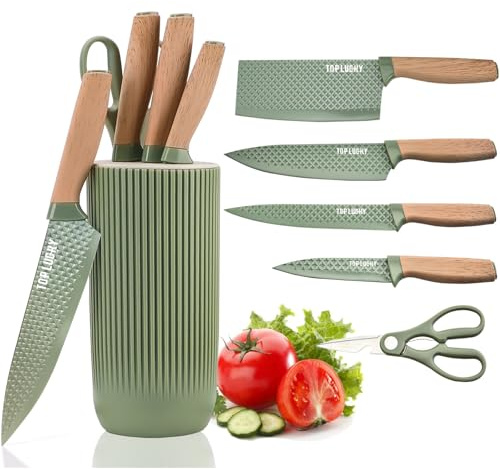 Kitchen Knife Set, 6 Pieces Professional Knives Set with Block, Non-Stick Stainless Steel Knife Set with Ergonomic Handle, Super Sharp Knife Block Set