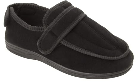 Jo & Joe Mens Black Extra Large Wide Fit Diabetic Orthopaedic Slippers with Wide Opening Large UK Sizes 13, 14, 15, 16
