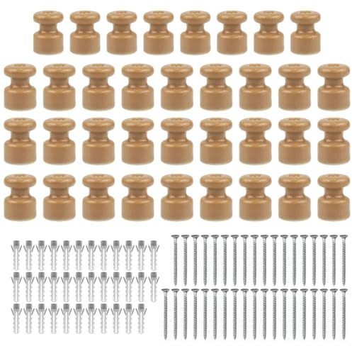 OASHISU 35 x Aisladores de Porcelana Bronce para Instalación Cable Textil | aisladores para cables trenzados, aislante de porcelana, brillante, Ø18 mm, aisladores de cerámica vintage
