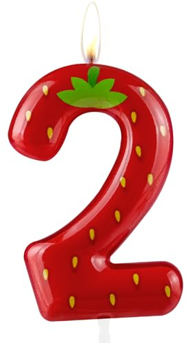 Cxryrzhe Erdbeer-Kerze Nummer 2, modernes Obst-Thema, Geburtstagskuchendekoration, geruchlos, Neuheit Kerze