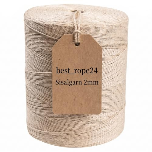 Sisalgarn 2mm 1500m Naturschnur Bindegarn Paketschnur Garten Basteln | 100% biologisch abbaubare Sisalschnur, extra reißfest & witterungsbeständig. Ideal für Pflanzen, Deko & Kratzbäume.