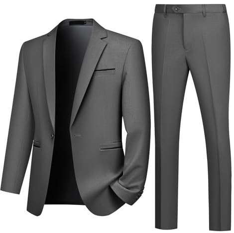Autsel Mens Suits 2 Piece Slim Fit Wedding Formal Tuxedo One Button Business Suit Jackets Blazer Trousers Dark Grey L