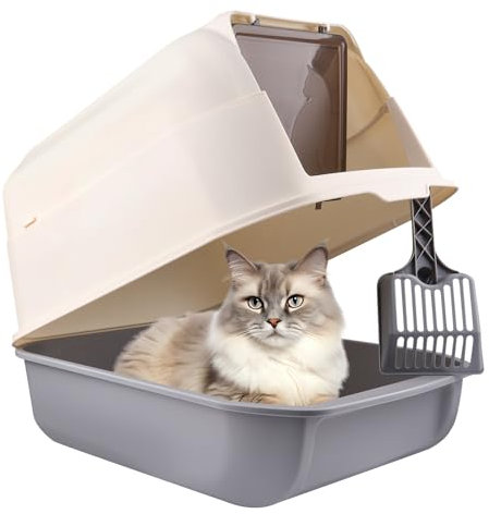 OHMG Casa di toilette per gatti, cassetto della lettiera chiusa con pala, 2 porte, facile da pulire, per gatti adulti, gattini, conigli, grande capacità, senza BPA, cappuccio staccabile