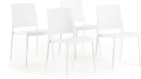 SIEDITI FUORI E DENTRO Sillas jardín de Resina con Fibra de Vidrio para Exterior, terraza o Interior, sillas apilables de diseño y Resistentes - Maria (4 Sillas, Blanco)