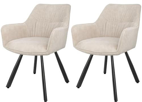 LEWE Esszimmerstühle 2er Set Drehbar, 360° Drehstuhl, Ergonomisch Polsterstuhl, Küchenstühle mit Armlehne, Metallbeine, Kurzflor-Stoff für Esszimmer Wohnzimmer Schlafzimmer, Khaki