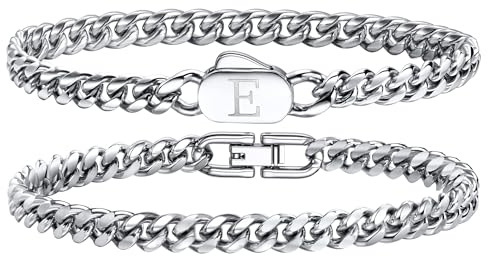 YADOCA Armband Herren mit Buchstaben Edelstahl Panzerkette Silber Armbänder für Herren Gravur A-Z Personalisiert Jahrestag Vatertag Geburtstagsgeschenk für Männer Papa Freund Sohn Jungen