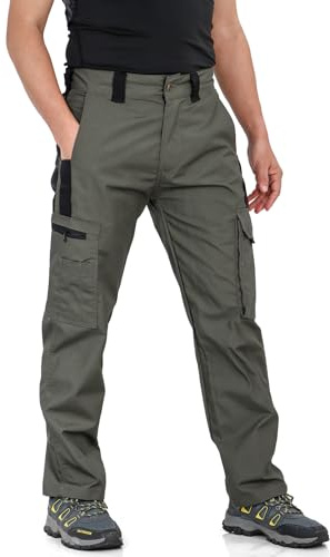 LY4U Pantalones de Trabajo para Hombre de Alta Resistencia con Múltiples Bolsillos, Pantalones de Combate Cargo para Senderismo, Acampada Casual Al Aire Libre
