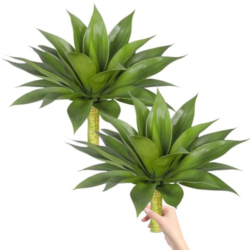 SMELEYOU 2 PCs Agave Anlage künstlich realistisch grün uv resistent kaux Agave pflanzlich im Innenraum Außenwartungskünstliche Pflanzen für Schlafzimmer Garten Garten