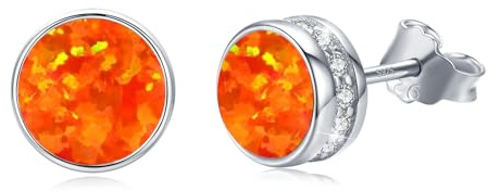 Orange Opal Ohrstecker 925 Sterling Silber Rund Ohrstecker Hypoallergen Opal Ohrringe für Damen 7 mm