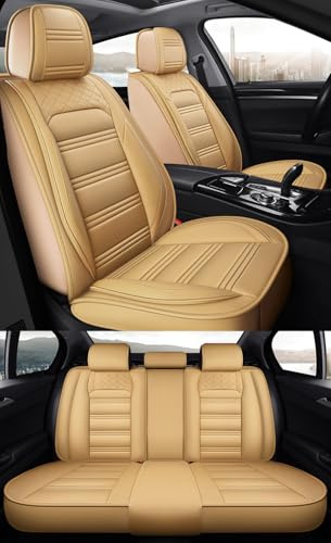 nenyan Autositzbezüge Komplett Set Universal in Premium Design | Schonbezüge für Audi A3 A4 A5 A6 A7 Q2 Q3 Q5 | Auto Sitzbezüge Airbag Geeignet | Wasserdicht Sitzbezug Beige