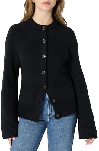 Amazon Essentials Cardigan a Maniche Lunghe con Maniche a Campana e Vita Sagomata, Vestibilità Classica Donna, Nero, XL