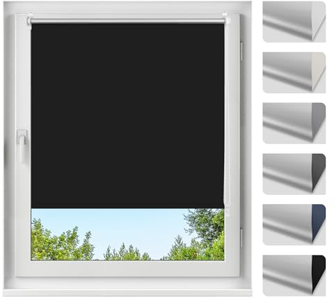 Allesin Verdunklungsrollo ohne Bohren, Schwarz B35 x H230 cm (Stoffbreite 35cm) Thermorollo Klemmfix, Fensterrollo Klemmrollo easyfix Sichtschutz und Sonnenchutz, Seitenzugrollo für Fenster & Tür